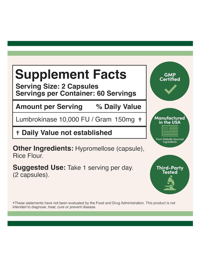 Double Wood Supplements Lumbrokinase Supplement for Cardiovascular and Blood Circulation Support 75 mg 120 capsules - Image 2
