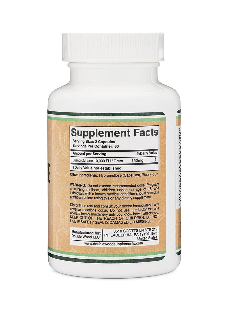Double Wood Supplements Lumbrokinase Supplement for Cardiovascular and Blood Circulation Support 75 mg 120 capsules - Image 3