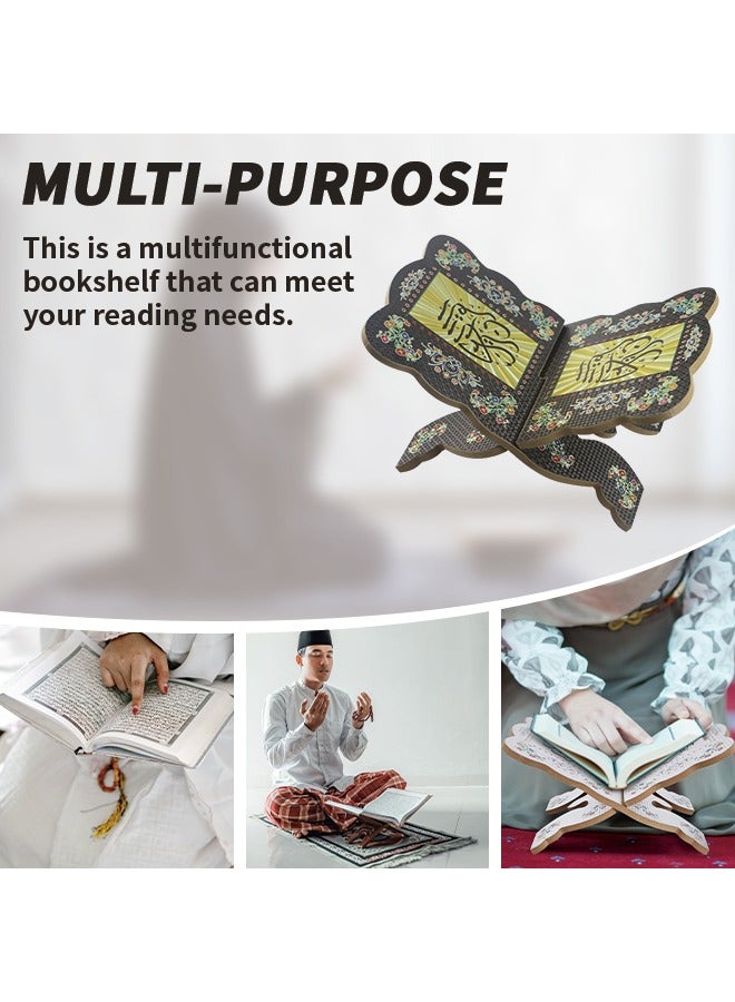 Premium Wooden Quran Stand with Intricate Colorful Motifs Durable Quran Holder for Long Time Reading Lightweight Portable Prayer Book Holder Multi-functional Reading Shelf for Reciting Quran, Kitchen Recipe Holder, Home Decoration - Image 4