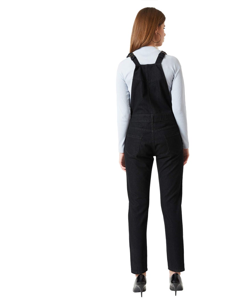 Miss Chase Women's Black Skinny Denim Dungaree(MCSS20DEN04-48-62-34,Black,34) - Image 4