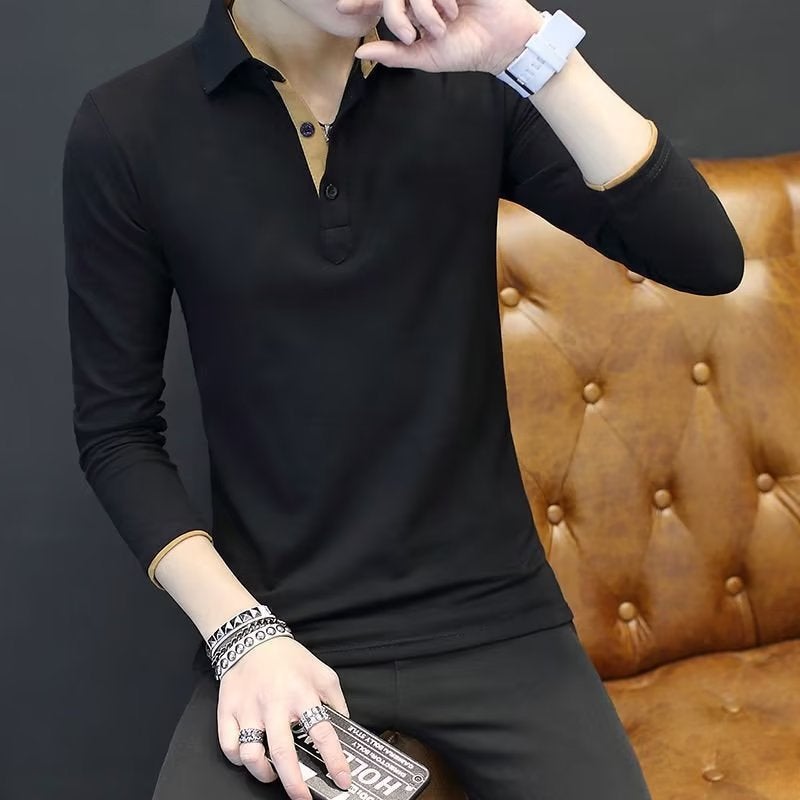 Long-Sleeved Polo Shirt T-Shirt Men'S Lapel Leading Trend Paul Casual Slim Top Base Shirt - Image 4