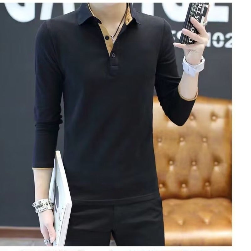 Long-Sleeved Polo Shirt T-Shirt Men'S Lapel Leading Trend Paul Casual Slim Top Base Shirt - Image 5