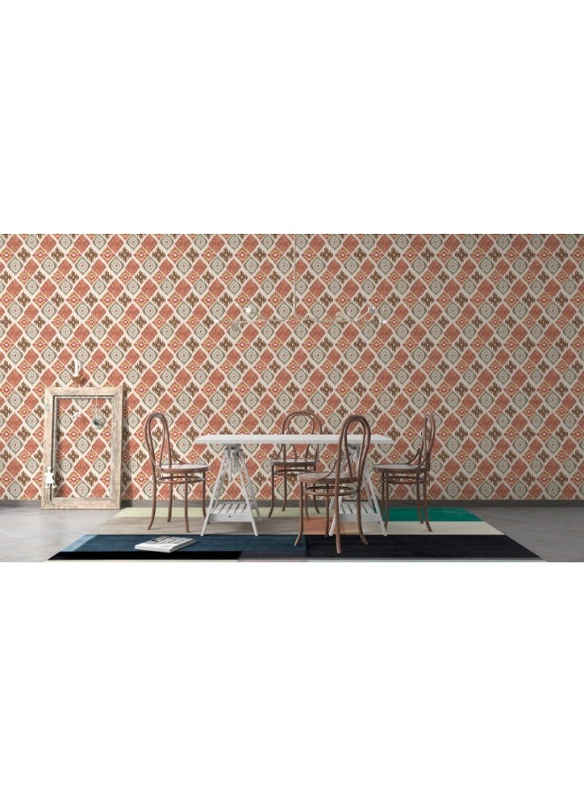 Home Gallery Gold And Red Trellis Fabric Wallpaper Covers An Area ​​Up To 4.2Mx3M With Adhesive  And Smoothing Tool - Image 2