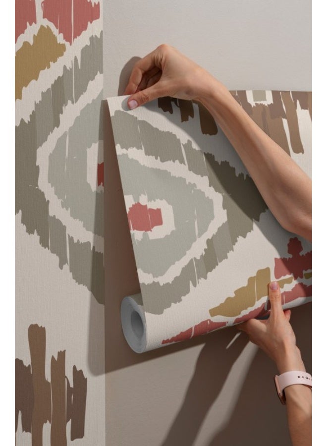 Home Gallery Gold And Red Trellis Fabric Wallpaper Covers An Area ​​Up To 4.2Mx3M With Adhesive  And Smoothing Tool - Image 3