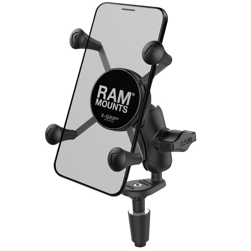 حامل الهاتف RAM Mounts XGrip مع قاعدة عمود دراجة نارية RAMB176AUN7U مع ذراع قصيرة للأعمدة بقطر من 12 مم إلى 38 مم