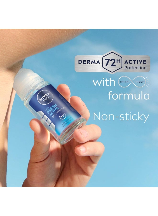 NIVEA MEN Roll-On Deodorant, 72-Hour Protection, Fresh Active Scent, 3 x 50ml - Image 4