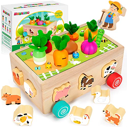 BAYSING Toddlers Montessori Toys for 234 Year Old Baby Boys and Girls Educational Wooden Shape Sorting Toys with Vegetables Farm Animals Blocks Fine Motor Skills Game Ideal Gift for Kids Age 13 - Image 1