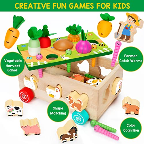 BAYSING Toddlers Montessori Toys for 234 Year Old Baby Boys and Girls Educational Wooden Shape Sorting Toys with Vegetables Farm Animals Blocks Fine Motor Skills Game Ideal Gift for Kids Age 13 - Image 5