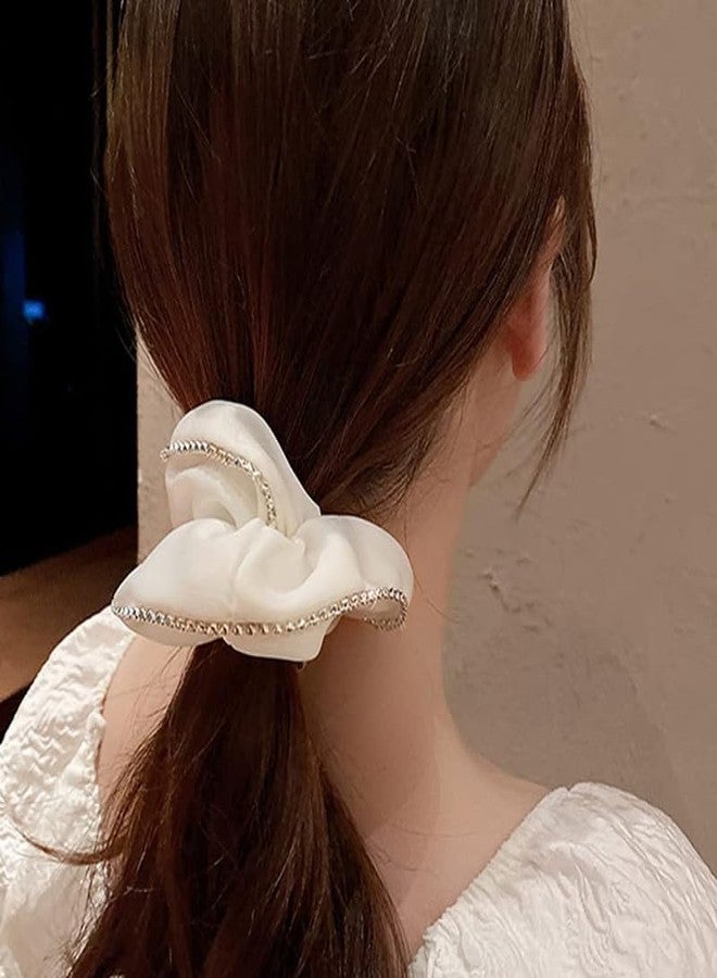 CHIROGRAPHY 1 Pcs Luxury Hair Ties Satin Silk Scrunchies for Women Rubber Bands for Hair (White) - Image 5