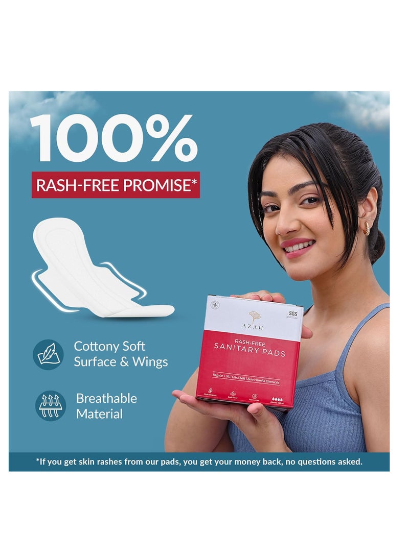 AZAH Sanitary Pads for Women (10 Reg + 10 XL) [Pack of 20] 100% Rash-Free sanitary napkins | 3x More Absorption, Cottony Soft and Dry Top Cover for heavy Flow | Toxin Free, Locks Odour, Leak-Proof - Image 2