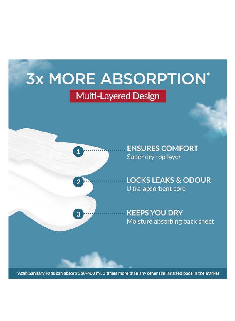 AZAH Sanitary Pads for Women (10 Reg + 10 XL) [Pack of 20] 100% Rash-Free sanitary napkins | 3x More Absorption, Cottony Soft and Dry Top Cover for heavy Flow | Toxin Free, Locks Odour, Leak-Proof - Image 3