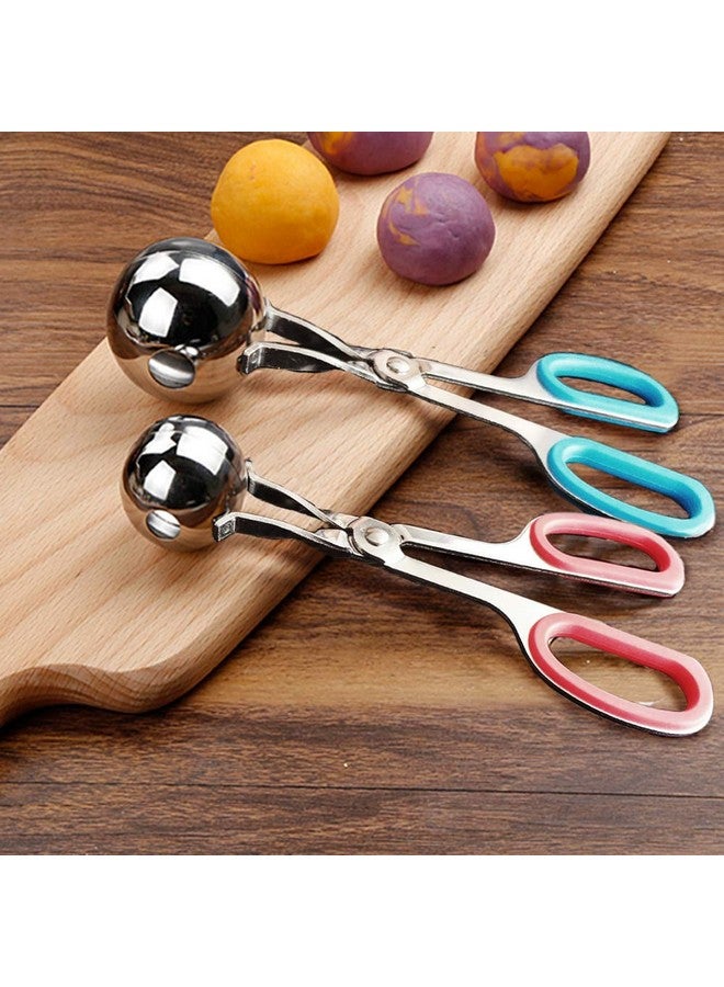 QMET Meatball Maker, 2 PCS None-Stick Meatball Maker with Detachable Anti-Slip Handles, Stainless Steel Meat Baller Tongs, Cake Pop Roller, Ice Tongs, Cookie Dough Scoop for Kitchen (1.38"&1.78")  - Image 1