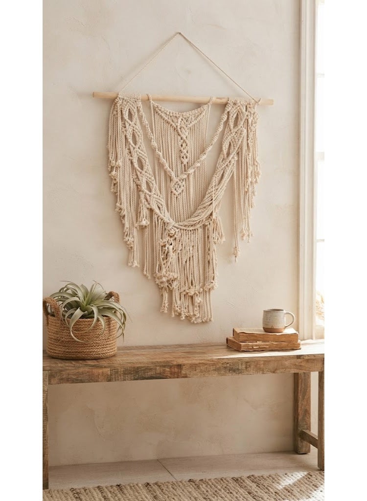 Macramé Wall Hanging on Wooden Rod, Decorative Wall Décor, 80 cm - Image 1