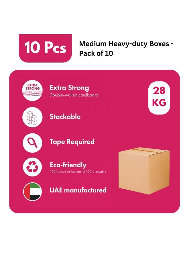 Pack of 10 Heavy Duty Corrugated Moving Boxes - 45x45x45cm, 5-Ply Double Wall Brown Carton, 28kg Capacity - Image 3