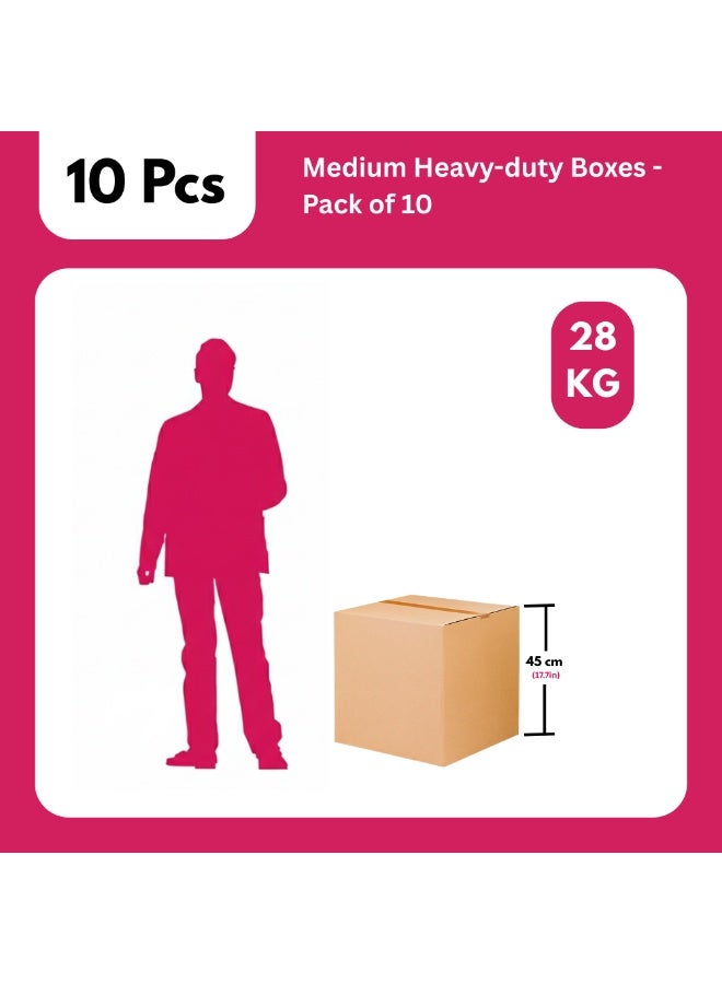 Pack of 10 Heavy Duty Corrugated Moving Boxes - 45x45x45cm, 5-Ply Double Wall Brown Carton, 28kg Capacity - Image 4