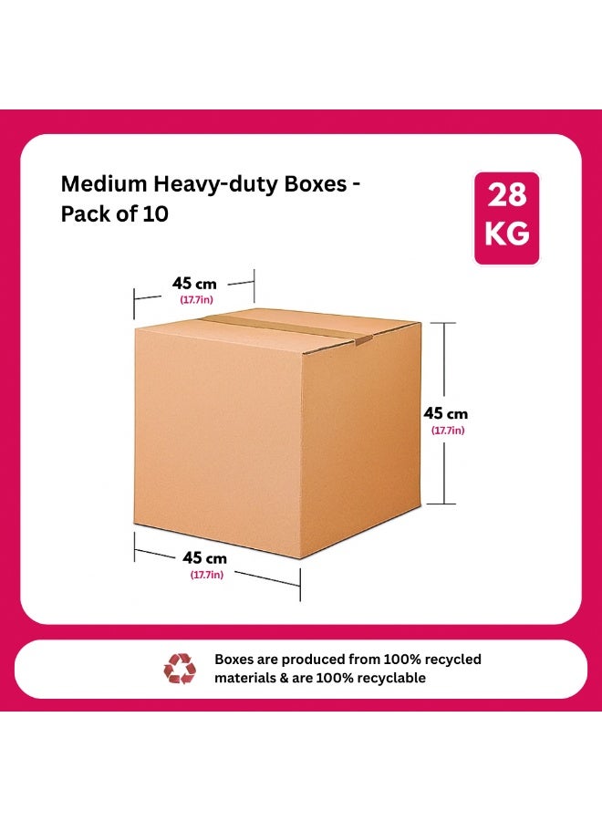Pack of 10 Heavy Duty Corrugated Moving Boxes - 45x45x45cm, 5-Ply Double Wall Brown Carton, 28kg Capacity - Image 2