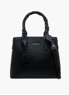 Scarf Accent Tote Bag with Double Handle and Zip Closure