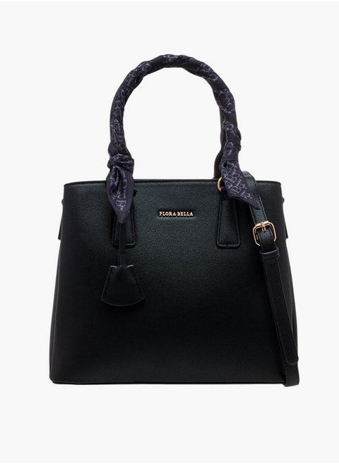 Scarf Accent Tote Bag with Double Handle and Zip Closure