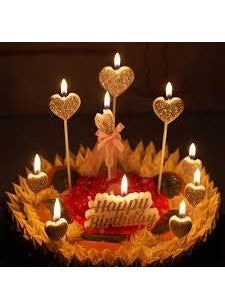 LB L B Metallic Heart Shape Cake Candles Birthday Cake Topper with Holder for Cupcake Wedding Golden Metallic Heart Shape Cake Candles  - Image 5