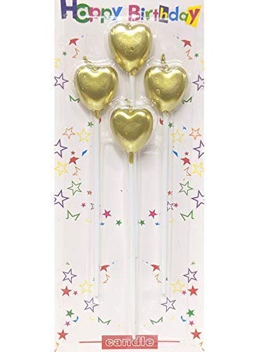 LB L B Metallic Heart Shape Cake Candles Birthday Cake Topper with Holder for Cupcake Wedding Golden Metallic Heart Shape Cake Candles  - Image 2