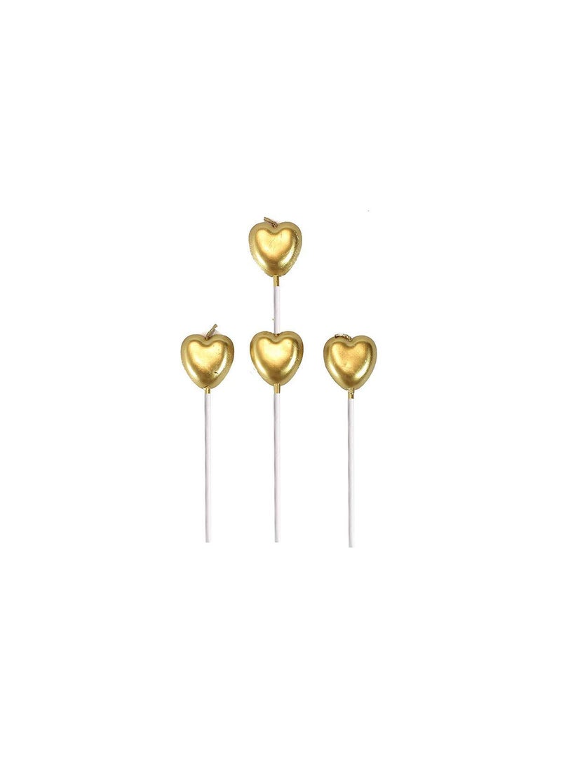 LB L B Metallic Heart Shape Cake Candles Birthday Cake Topper with Holder for Cupcake Wedding Golden Metallic Heart Shape Cake Candles  - Image 3