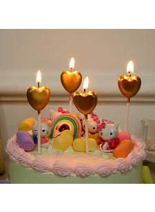 LB L B Metallic Heart Shape Cake Candles Birthday Cake Topper with Holder for Cupcake Wedding Golden Metallic Heart Shape Cake Candles  - Image 4