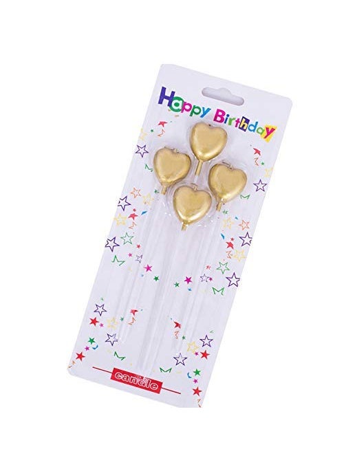 LB L B Metallic Heart Shape Cake Candles Birthday Cake Topper with Holder for Cupcake Wedding Golden Metallic Heart Shape Cake Candles  - Image 1