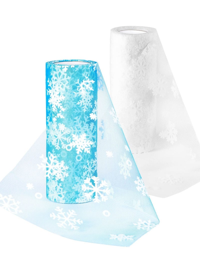 Y&D 6 inch x 10 Yards Fabric Tulle Snowflake Ribbon for Craft Making Bows Tutu Skirt Sewing Chair Wedding Party Decorations, 2 Rolls  - Image 1