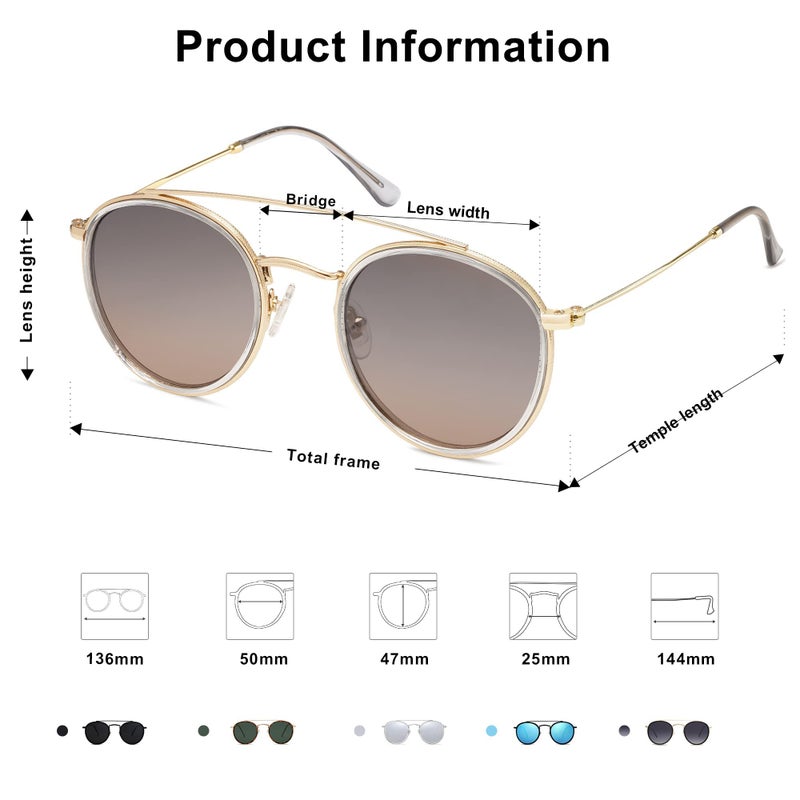 SOJOS Retro Vintage Round Polarized Sunglasses for Women Men Small Double Bridge Circle Sunnies SJ1104, Grey/Grey - Image 4