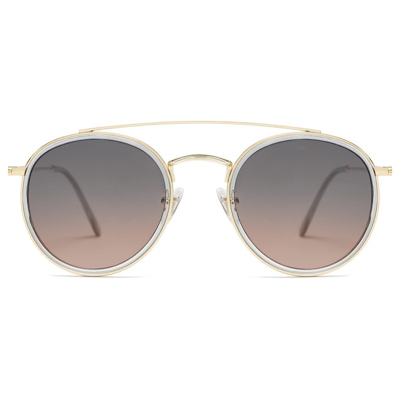 SOJOS Retro Vintage Round Polarized Sunglasses for Women Men Small Double Bridge Circle Sunnies SJ1104, Grey/Grey - Image 1