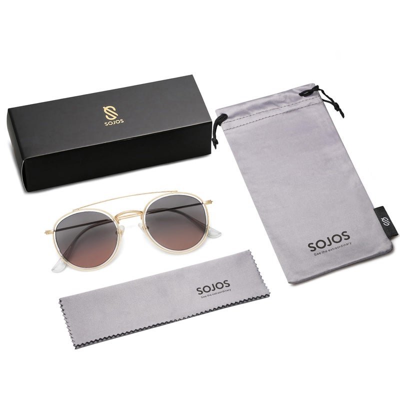 SOJOS Retro Vintage Round Polarized Sunglasses for Women Men Small Double Bridge Circle Sunnies SJ1104, Grey/Grey - Image 5