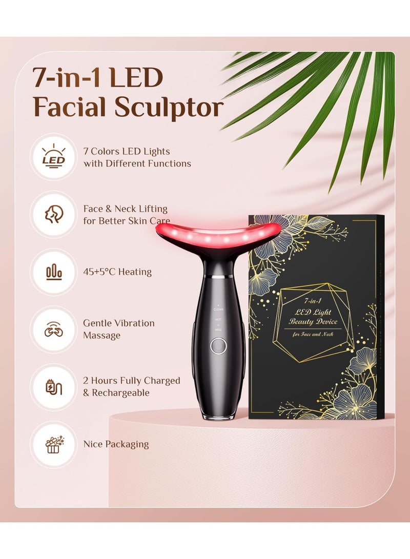 SYOSI Galvanic Machines, Red Light Therapy for Face and Neck, Face Massager Tool for Wrinkles, Double Chin, Vibrating Facial Massager with Thermals, Black 7 Color - Image 3