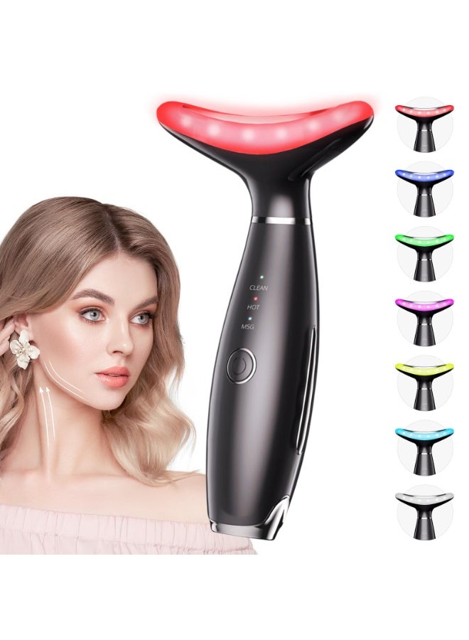 SYOSI Galvanic Machines, Red Light Therapy for Face and Neck, Face Massager Tool for Wrinkles, Double Chin, Vibrating Facial Massager with Thermals, Black 7 Color - Image 1