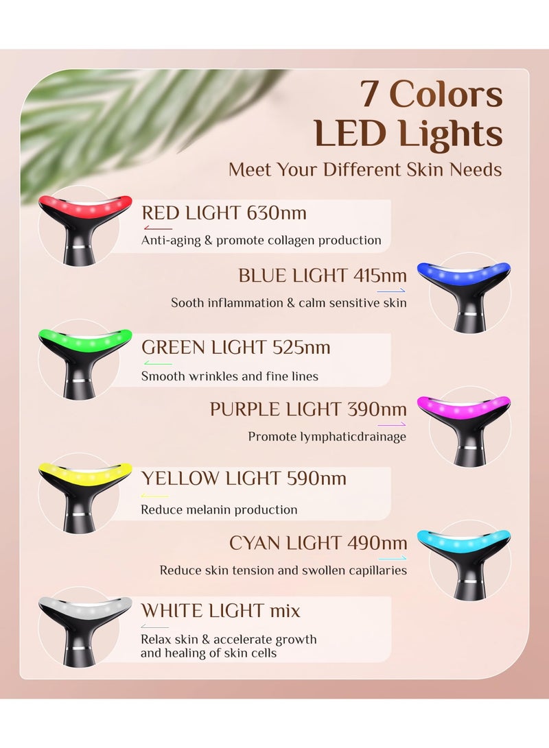 SYOSI Galvanic Machines, Red Light Therapy for Face and Neck, Face Massager Tool for Wrinkles, Double Chin, Vibrating Facial Massager with Thermals, Black 7 Color - Image 2