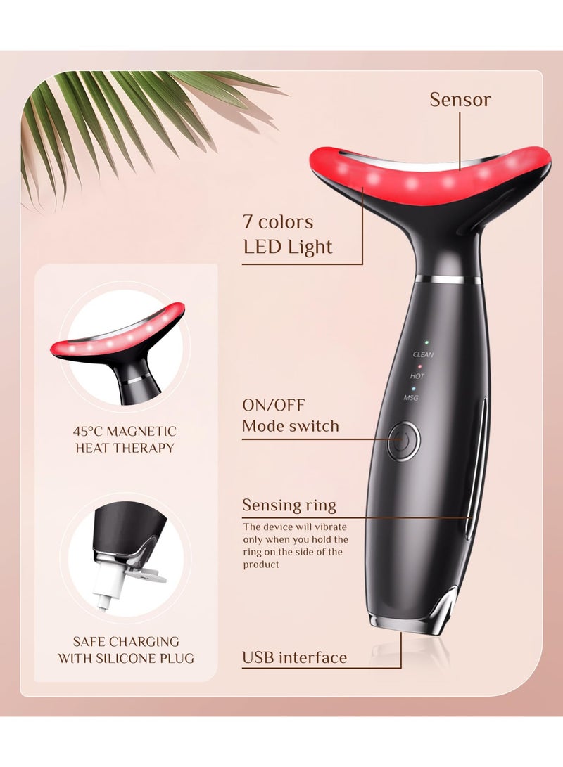 SYOSI Galvanic Machines, Red Light Therapy for Face and Neck, Face Massager Tool for Wrinkles, Double Chin, Vibrating Facial Massager with Thermals, Black 7 Color - Image 4