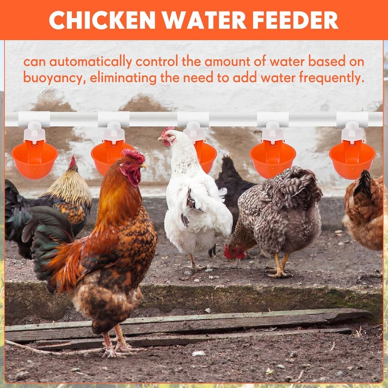 LemonRoad 30 Set Automatic Chicken Waterer Cups with 1/2" PVC Tee Fittings Chicken Drinking Bowl, Mounting Hole Opener, Water Feeder System for Duck, Goose, Turkey(Orange) - Image 5
