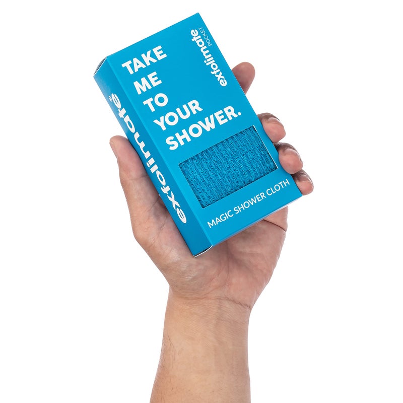 green heart labs ExfoliMATE | Magic Exfoliating Shower Cloth Gently Removes Dead Skin for a Youthful Clear Complexion (Pocket 2.0, Aqua) - Image 2