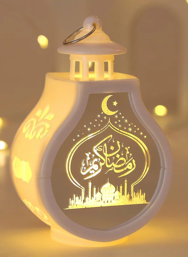 عيد مبارك LED مصباح الرياح زخرفة الإسلام مسلم لوازم ديكور الحفلات فانوس رمضان 2025 عيد الديكور للمنزل هدية الحفلات(لون أبيض)7.7*5*12.6cm  - Image 1