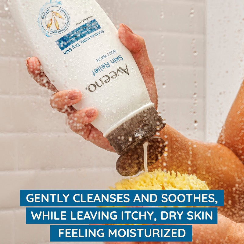 Aveeno Skin Relief Fragrance-Free Body Wash with Triple Oat Formula, Gentle Daily Cleanser for Sensitive Skin Leaves Dry Skin Feeling Moisturized, Sulfate-Free, 18 fl. oz, 2 Pack - Image 2