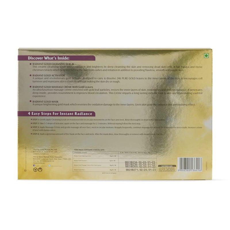 LOTUS HERBALS Lotus Herbals Radiant Gold Cellular Glow 1 Facial Kit  With 24K Gold leaves  For Skin Glow  All Skin Types  37g  - Image 2