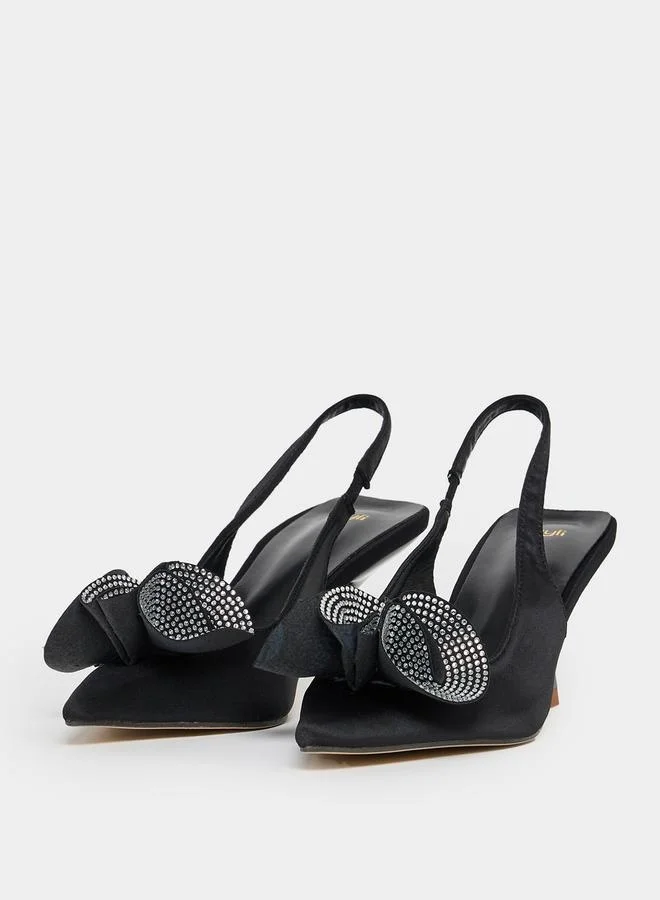 Styli Embellished Pointed Toe Slingback Pumps