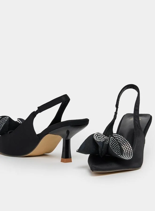 Styli Embellished Pointed Toe Slingback Pumps