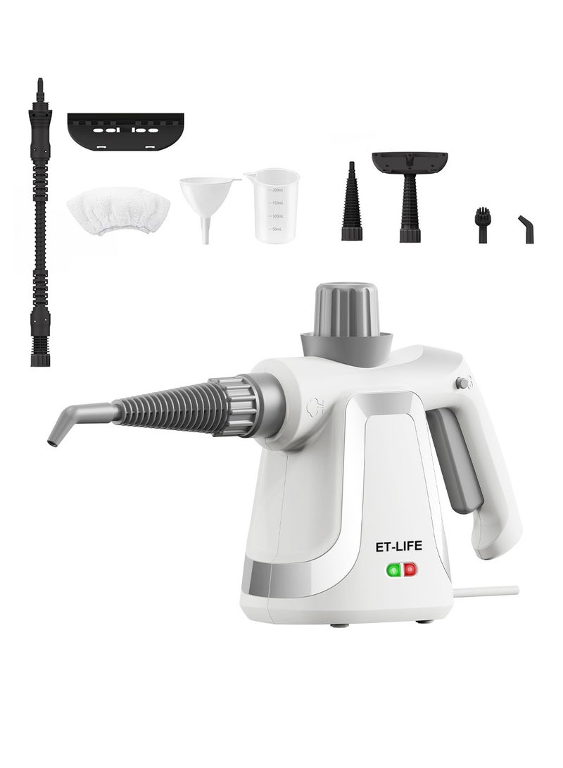 ET-LIFE Handheld Steam Cleaner, 1000W Steamer for Cleaning, Multipurpose Portable Steam Cleaners for Home Use with Safety Lock and 9 Accessory Kit to Remove Grime, Grease and More, Save Time and Effort