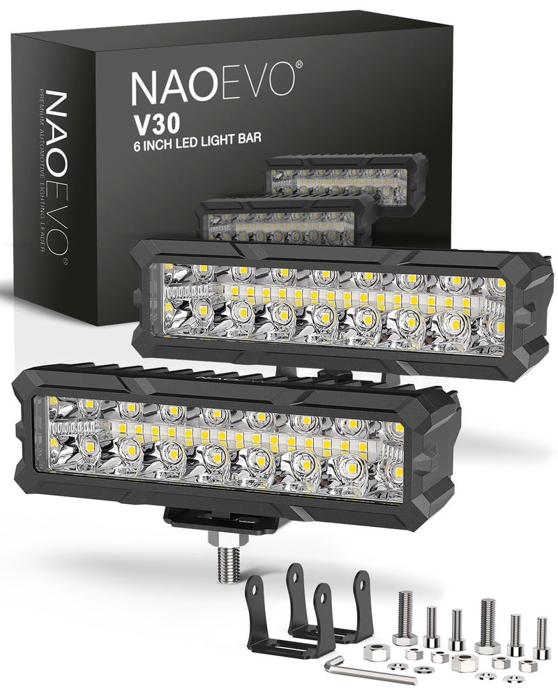 NAOEVO 6 Inch LED Light Bar, 50W 4000LM LED Fog Lights, Spot & Flood Combo for Trucks, Cars, Boat, ATV, UTV, 2 Pcs (White) - Image 1