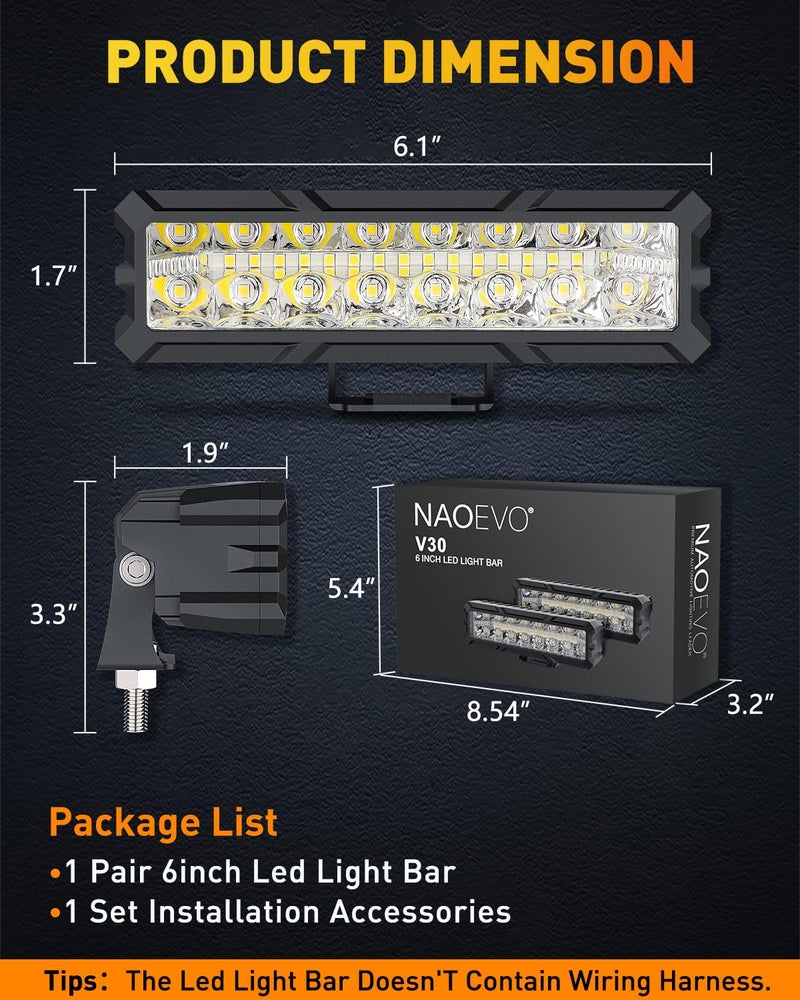 NAOEVO 6 Inch LED Light Bar, 50W 4000LM LED Fog Lights, Spot & Flood Combo for Trucks, Cars, Boat, ATV, UTV, 2 Pcs (White) - Image 5