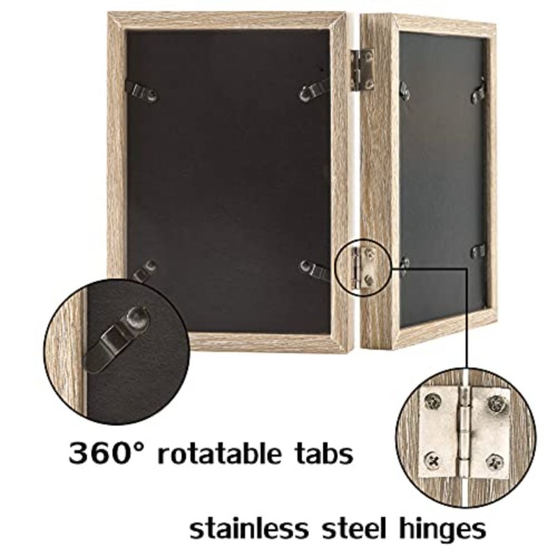 إطار صورة مزدوج 5x7 إطار مفصلي إطارات صور خشبية MDF عمودية مع حبيبات خشبية أمامية من الزجاج - Image 5