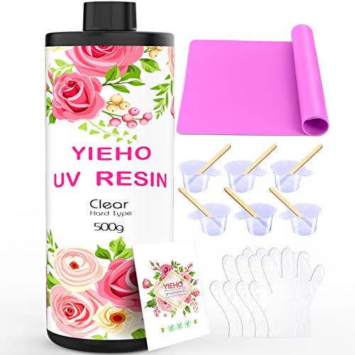 YIEHO 500g UV Resin Kit-Bulk Crystal Clear Hard UV Fast Curing Epoxy Resin Supplies with Mat for Craft Jewelry Making - Image 1