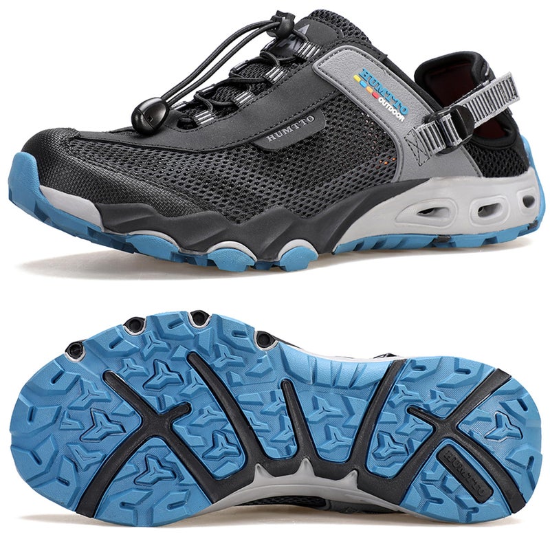 HUMTTO Men's Amphibious Water Shoes - Hiking Sandals for Men Outdoor Water Sandal Closed Toe Non-Slip River Shoes Summer Quick Drying Aqua Shoe 10.5 Black Denim Blue