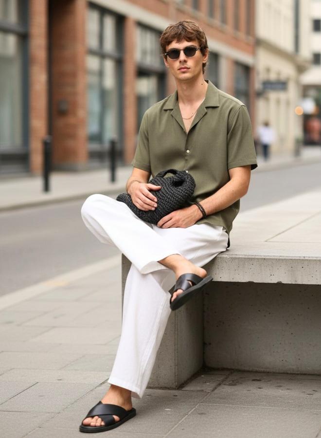 Take Two Plain Green Camp Collar Shirt By Tahvo - Image 2