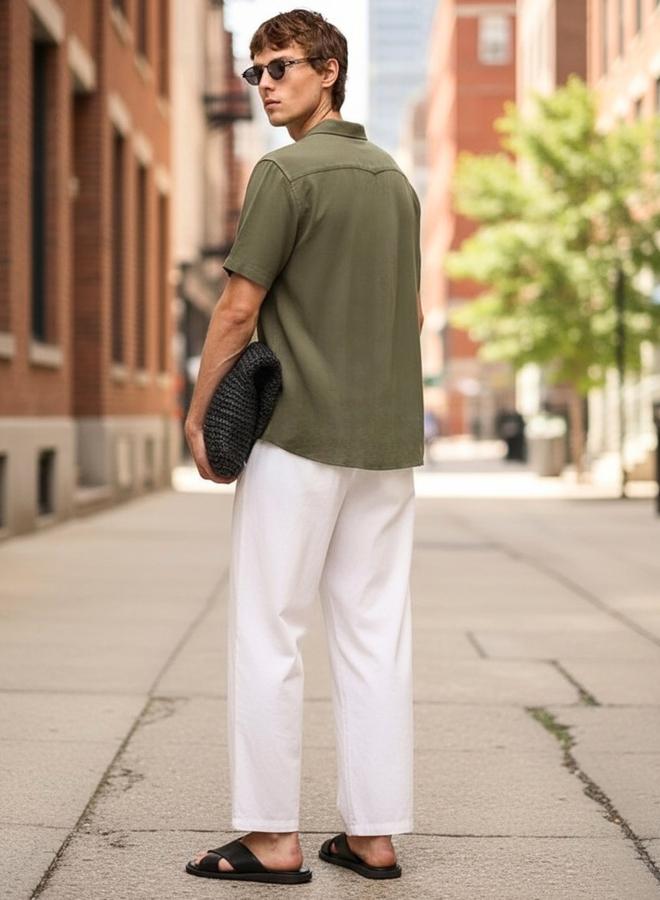 Take Two Plain Green Camp Collar Shirt By Tahvo - Image 4